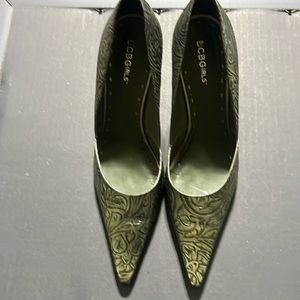 BCBG 3.5 inch heels in tooled leather.  10